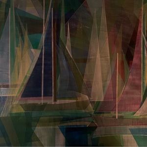 Sailboats on the water painting, mixed media